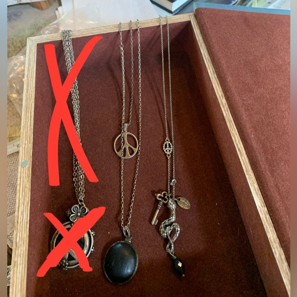 LUCKY BRAND Necklaces x2 double peace sign pendant & snake pendant necklaces - Picture 3 of 8